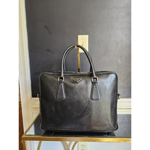 Prada Saffiano Leather Briefcase Black Bag - Picture 1 of 11